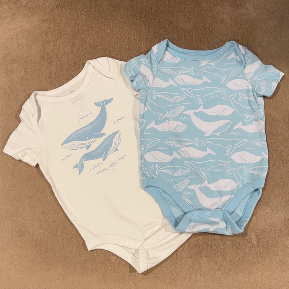 GAP Other - Baby Gap Short-Sleeve Light Blue and White Whale Print Onesies